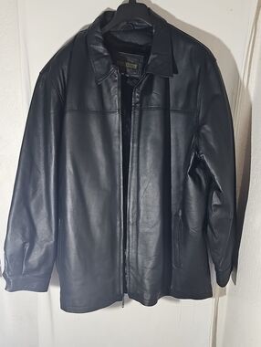 Black Leather Bomber Jacket - Classic Zip Front